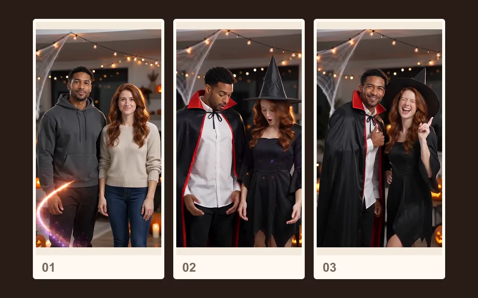 Frames from our published demo: The costume change.