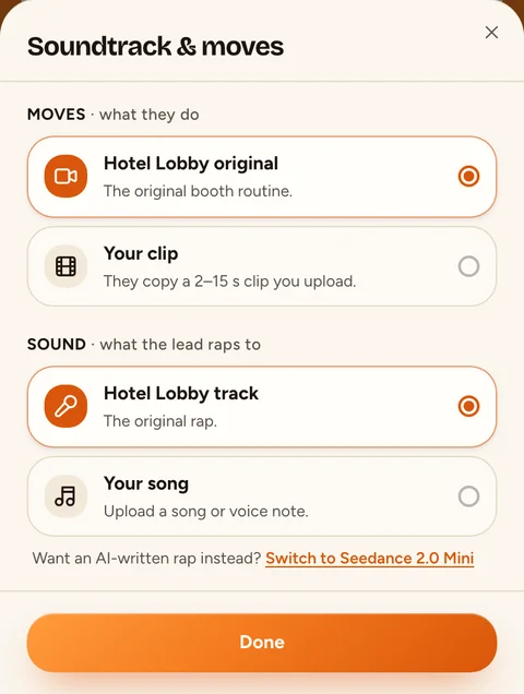 Step 2: Soundtrack & moves. Hotel Lobby original and the Hotel Lobby track are selected by default.